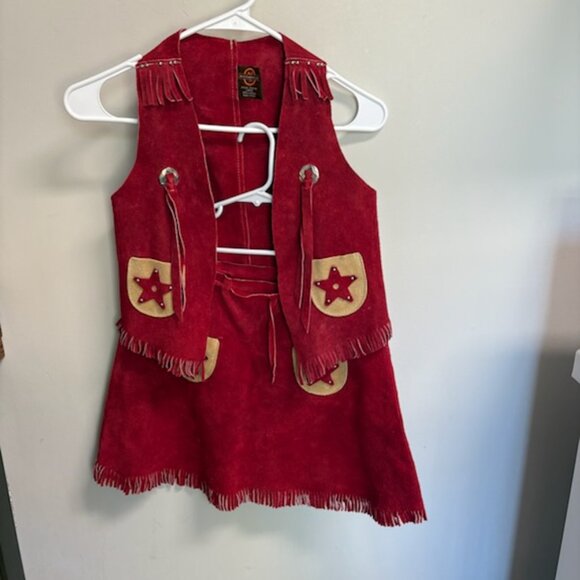 Vintage John R Craighead Western Cowgirl Outfit Red Suede Leather Vest & Skirt - Picture 1 of 6